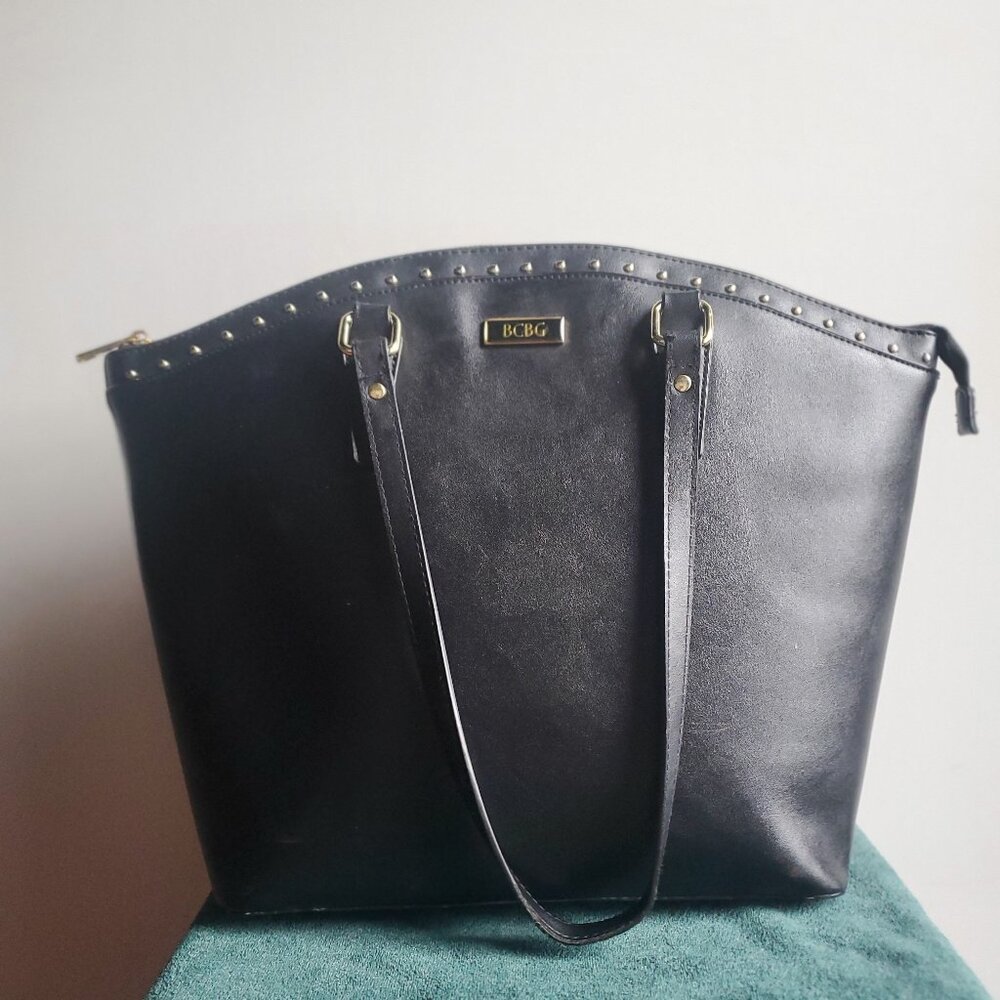 Black leather BCBG tote bag